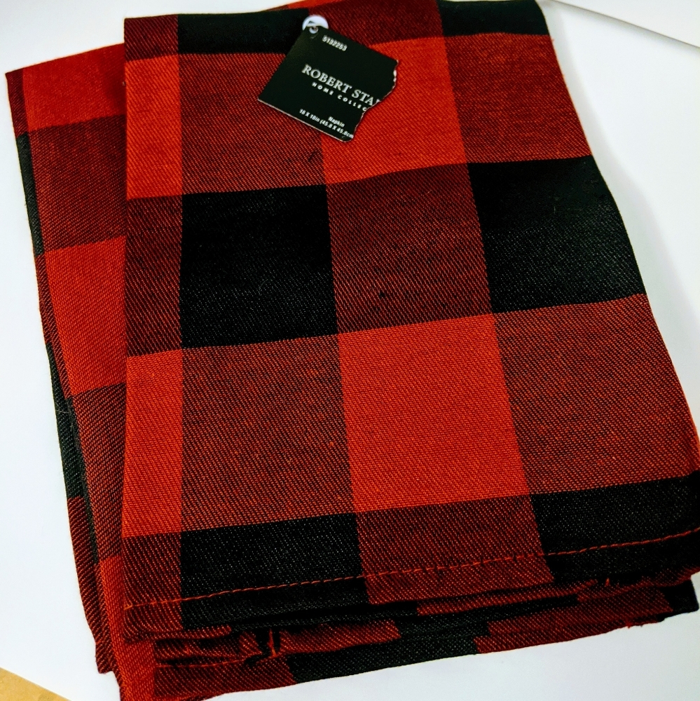 Robert Stanley Red & Black Buffalo Check Cloth Fabric Napkins Set of Two